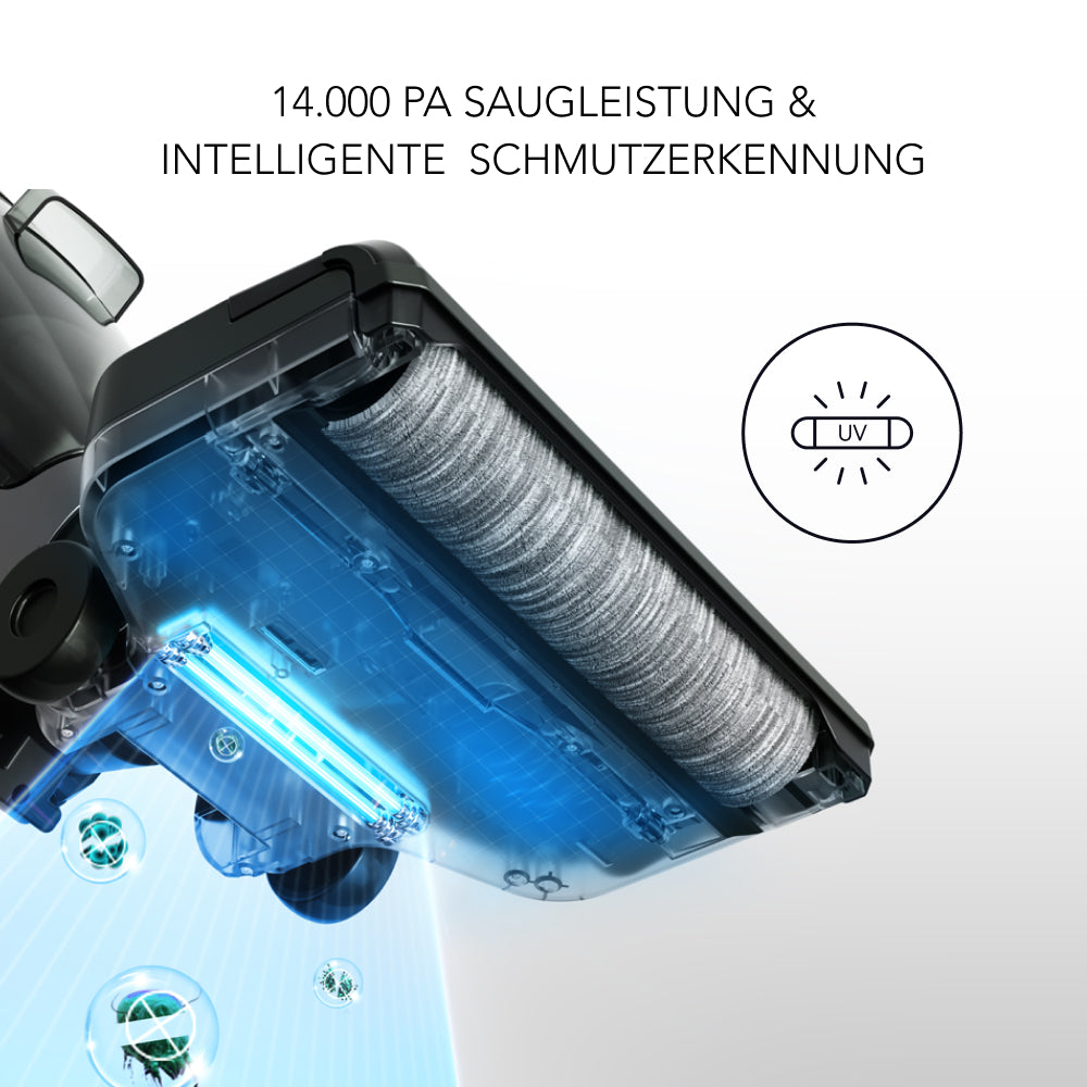 14.000 Pa Saugleistung & intelligente Schmutzerkennung